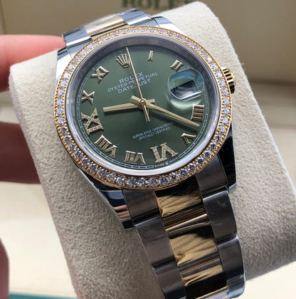 Rolex Datejust 36 Mm Oystersteel And Yellow Gold Olive Green Diamond Set M126283Rbr 0012