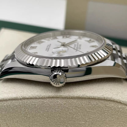 Rolex Datejust 41 White Roman Dial Fluted Bezel Stainless Steel Jubilee Bracelet