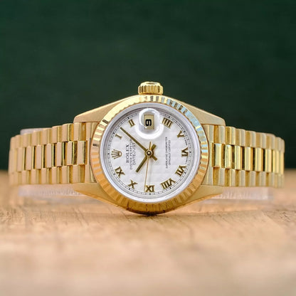 Rolex Datejust 69178 Ladies Watch Cream Pyramid Roman Dial 18 K Fluted President