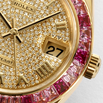 Rolex Datejust Diamond Dial Pink Jewels Bezel Gold Case And Bracelet 622835