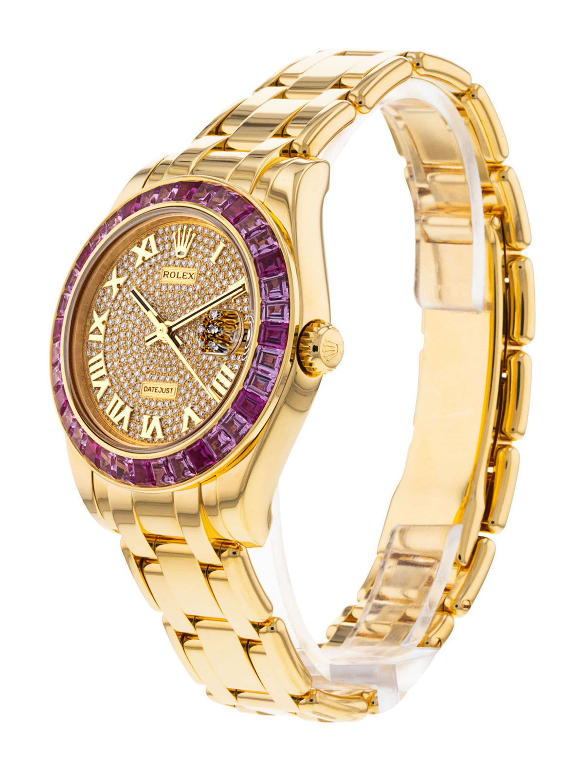 Rolex Datejust Diamond Dial Pink Jewels Bezel Gold Case And Bracelet 622835
