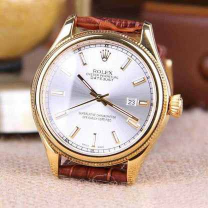 Rolex Datejust Gold Dial Gold Case Light Brown Leather Strap