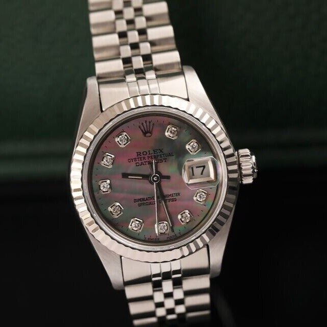 Rolex Datejust Lady 79174 White Gold Jubilee Mother of Pearl Black Diamond Dial