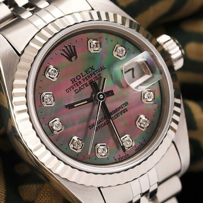Rolex Datejust Lady 79174 White Gold Jubilee Mother of Pearl Black Diamond Dial