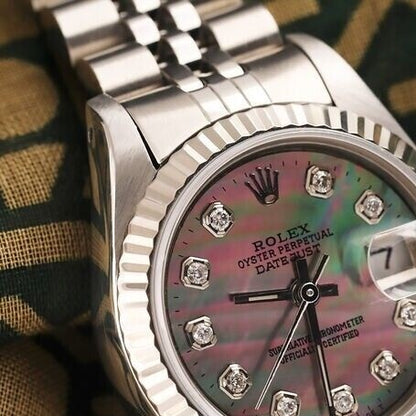 Rolex Datejust Lady 79174 White Gold Jubilee Mother of Pearl Black Diamond Dial