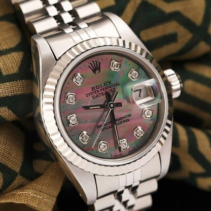 Rolex Datejust Lady 79174 White Gold Jubilee Mother of Pearl Black Diamond Dial