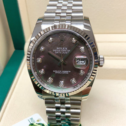 Rolex Datejust Mother of Pearl Black Diamond Dial 116234 36MM
