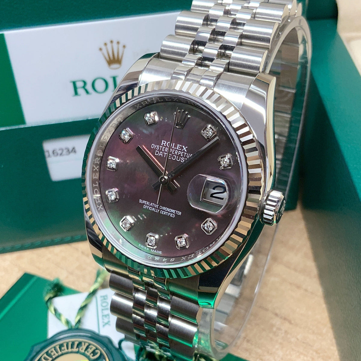 Rolex Datejust Mother of Pearl Black Diamond Dial 116234 36MM