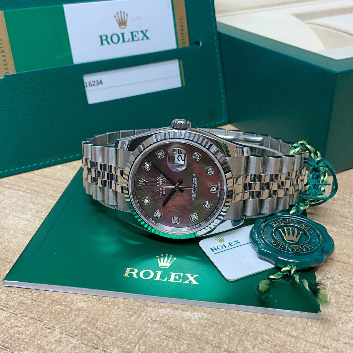 Rolex Datejust Mother of Pearl Black Diamond Dial 116234 36MM