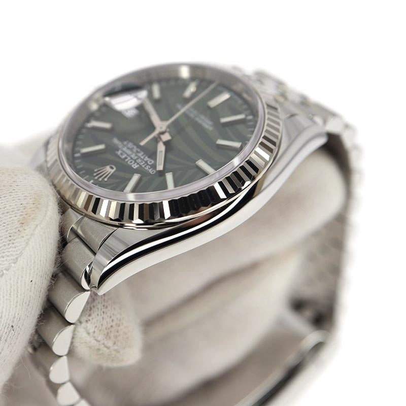 Rolex Datejust Olive Green Palm Motif Dial 36Mm Jubilee Stainless Steel Watch 126234