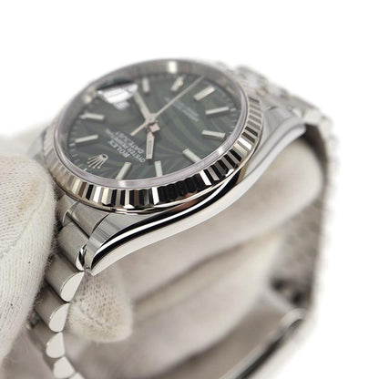 Rolex Datejust Olive Green Palm Motif Dial 36Mm Jubilee Stainless Steel Watch 126234