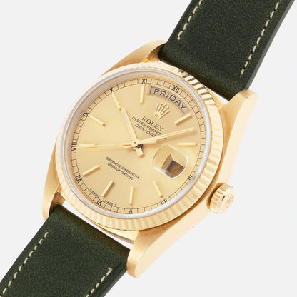 Rolex Day-Date 18038 Yellow Gold 36 MM Case Champagne Baton Dial type