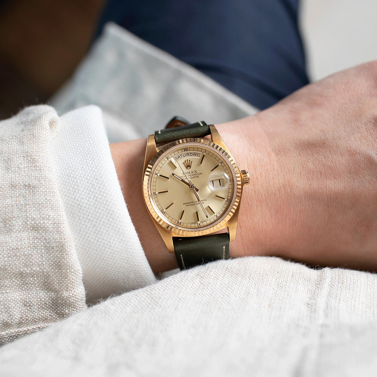 Rolex Day-Date 18038 Yellow Gold 36 MM Case Champagne Baton Dial type