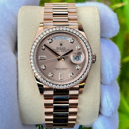 Rolex Day Date 36 Mm Everose Gold Rose Colour Diamond Set Dial Diamond Set Bezel President Bracelet M128345Rbr 0009