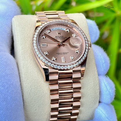 Rolex Day Date 36 Mm Everose Gold Rose Colour Diamond Set Dial Diamond Set Bezel President Bracelet M128345Rbr 0009