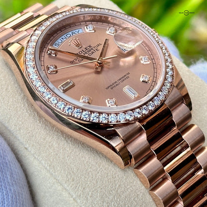 Rolex Day Date 36 Mm Everose Gold Rose Colour Diamond Set Dial Diamond Set Bezel President Bracelet M128345Rbr 0009