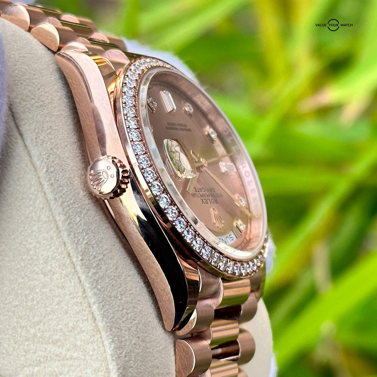 Rolex Day Date 36 Mm Everose Gold Rose Colour Diamond Set Dial Diamond Set Bezel President Bracelet M128345Rbr 0009