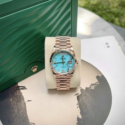 Rolex Day Date 36 Mm Everose Gold Turquoise Diamond Set Dial President Bracelet M128235 0064