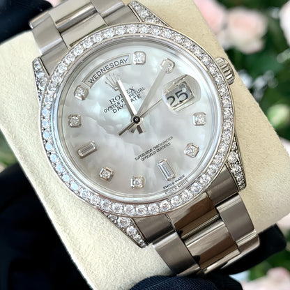 Rolex Day Date 36 Mm White Gold Mother Of Pearl Diamond Set Dial Diamond Set Bezel President Bracelet M128349Rbr 0004