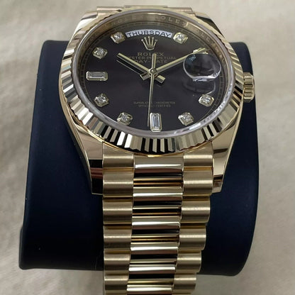 Rolex Day Date 36 Mm Yellow Gold Dark Grey Diamond Set Dial Diamond Set Bezel President Bracelet M128348Rbr 0005