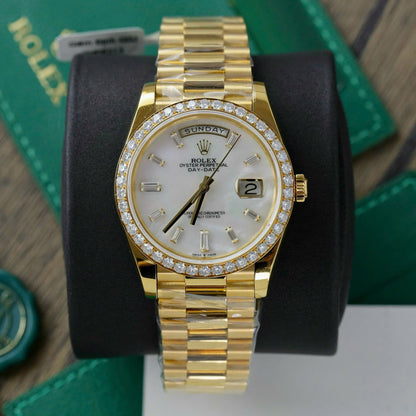 Rolex Day Date 36 Mm Yellow Gold White Dial Diamond Set Bezel President Bracelet M128348Rbr 0047