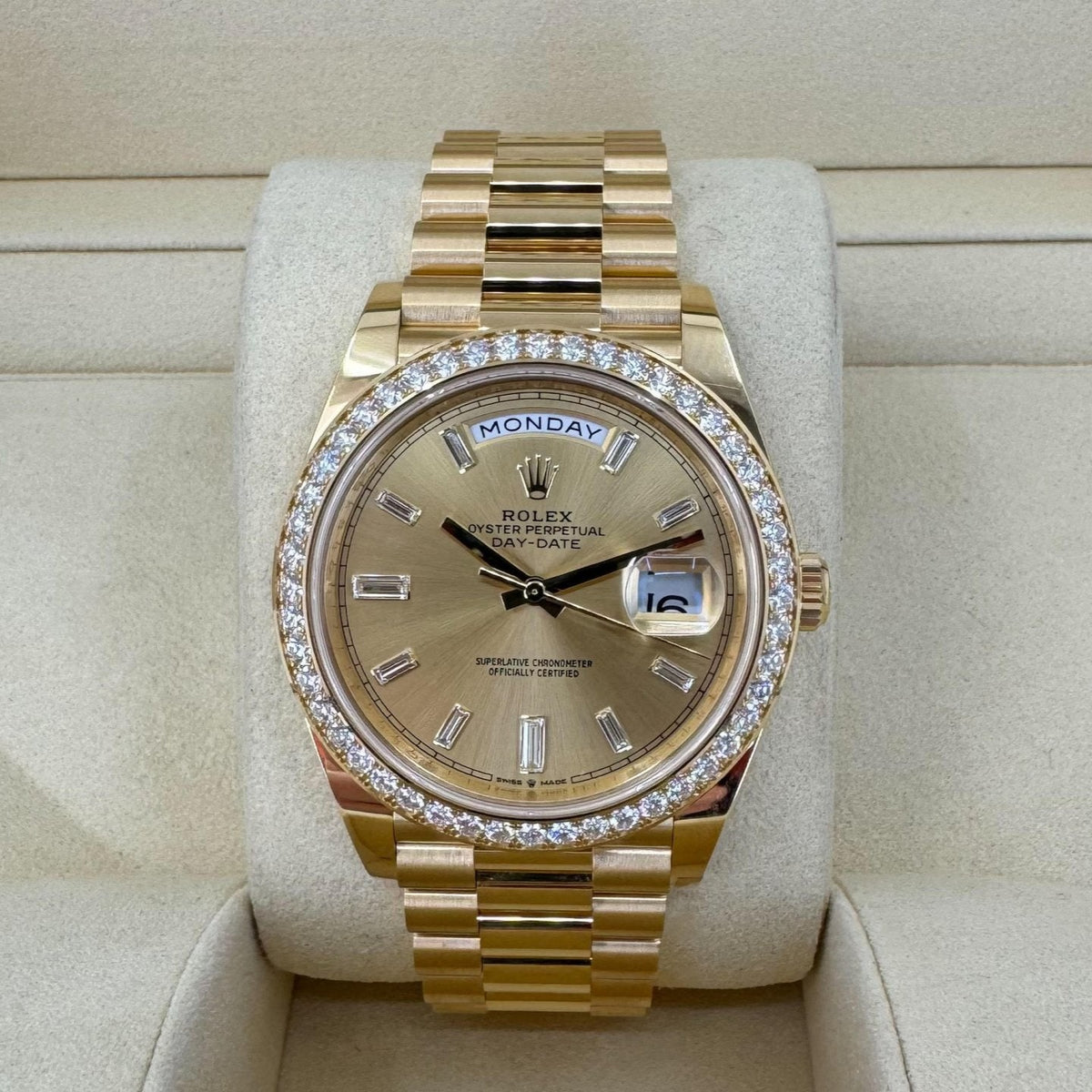 Rolex Day Date 36 Mm Yellow Gold With A Champagne Colour Diamond Set Dial Diamond Set Bezel And A President Bracelet M228348Rbr 0002