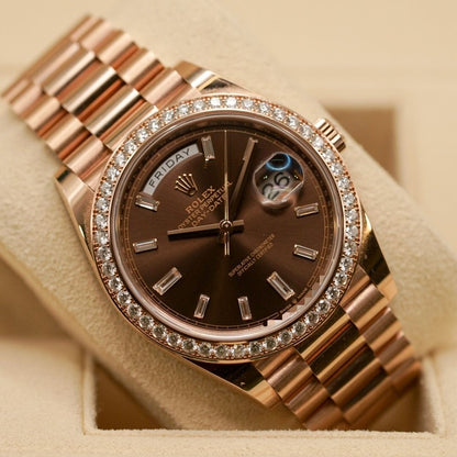 Rolex Day Date 40 Mm Everose Gold Chocolate Diamond Set Dial Diamond Set Bezel President Bracelet M228345Rbr 0006