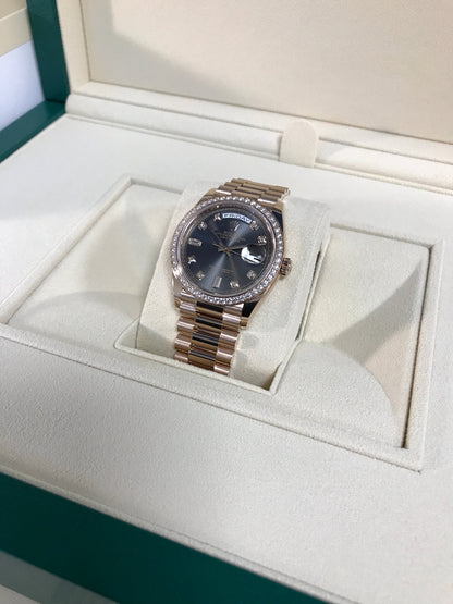 Rolex Day Date 40 Mm Everose Gold Slate Diamond Set Dial Diamond Set Bezel President Bracelet M128345Rbr