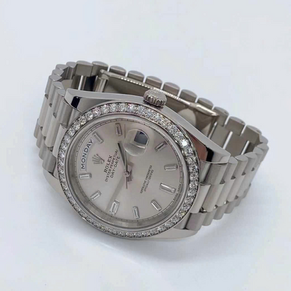 Rolex Day Date 40 Mm Platinum Silver Diamond Set Dial M228396Tbr 0011