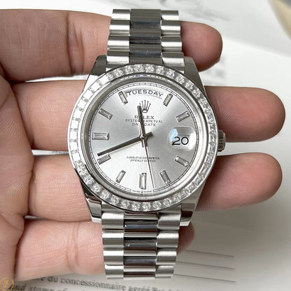 Rolex Day Date 40 Mm Platinum Silver Diamond Set Dial M228396Tbr 0011