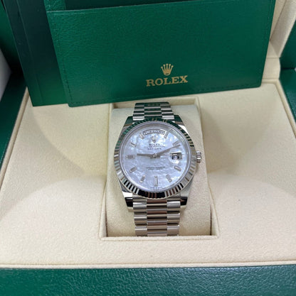 Rolex Day Date 40 Mm Platinum White Mother Of Pearl Diamond Set M128396Tbr 0005