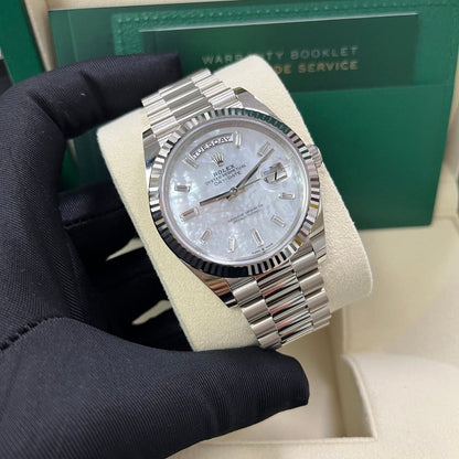 Rolex Day Date 40 Mm Platinum White Mother Of Pearl Diamond Set M128396Tbr 0005