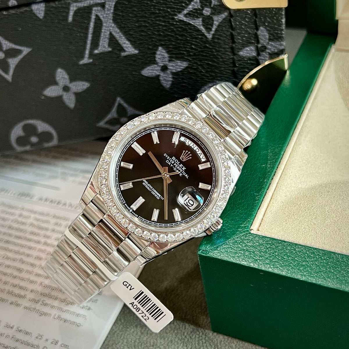 Rolex Day Date 40 Mm White Gold Bright Black Dial M228349Rbr 0002