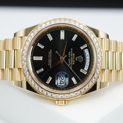 Rolex Day Date 40 Mm Yellow Gold Bright Black Diamond Set M228348Rbr 0001