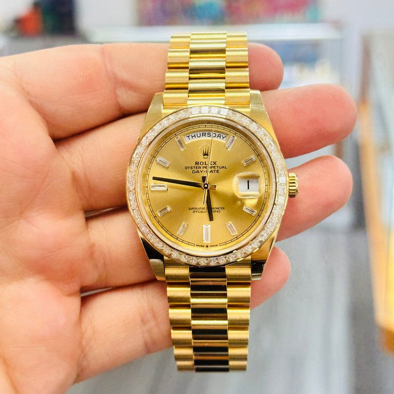 Rolex Day Date 40 Mm Yellow Gold Champagne Diamond Set Dial M228398Tbr 0002
