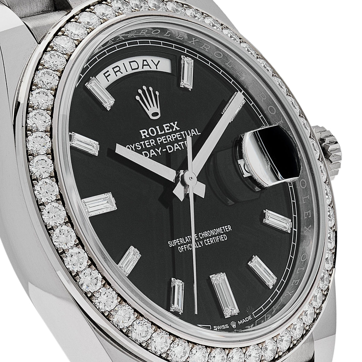 Rolex Day Date 40Mm White Gold With A Bright Black Diamond Set Dial Diamond Set Bezel And A President Bracelet M228349Rbr 0003
