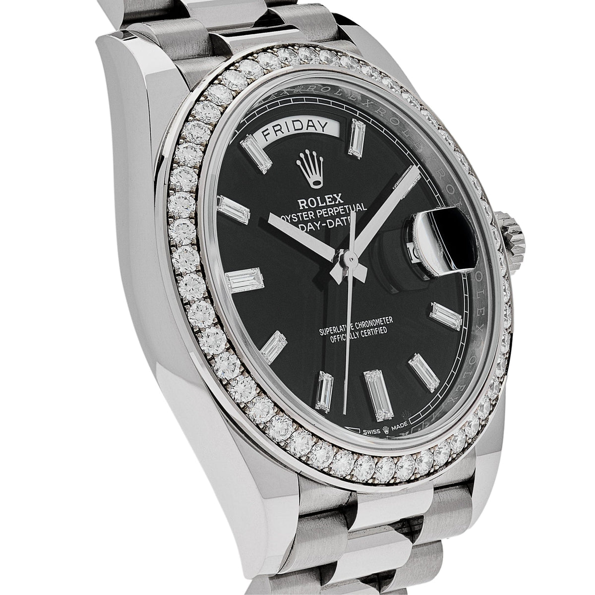 Rolex Day Date 40Mm White Gold With A Bright Black Diamond Set Dial Diamond Set Bezel And A President Bracelet M228349Rbr 0003
