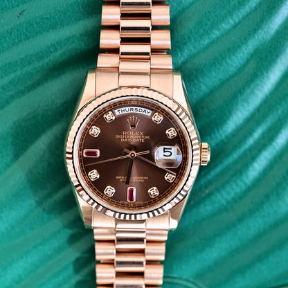 Rolex Day Date President Everose Gold Chocolate Dial 36mm 118235