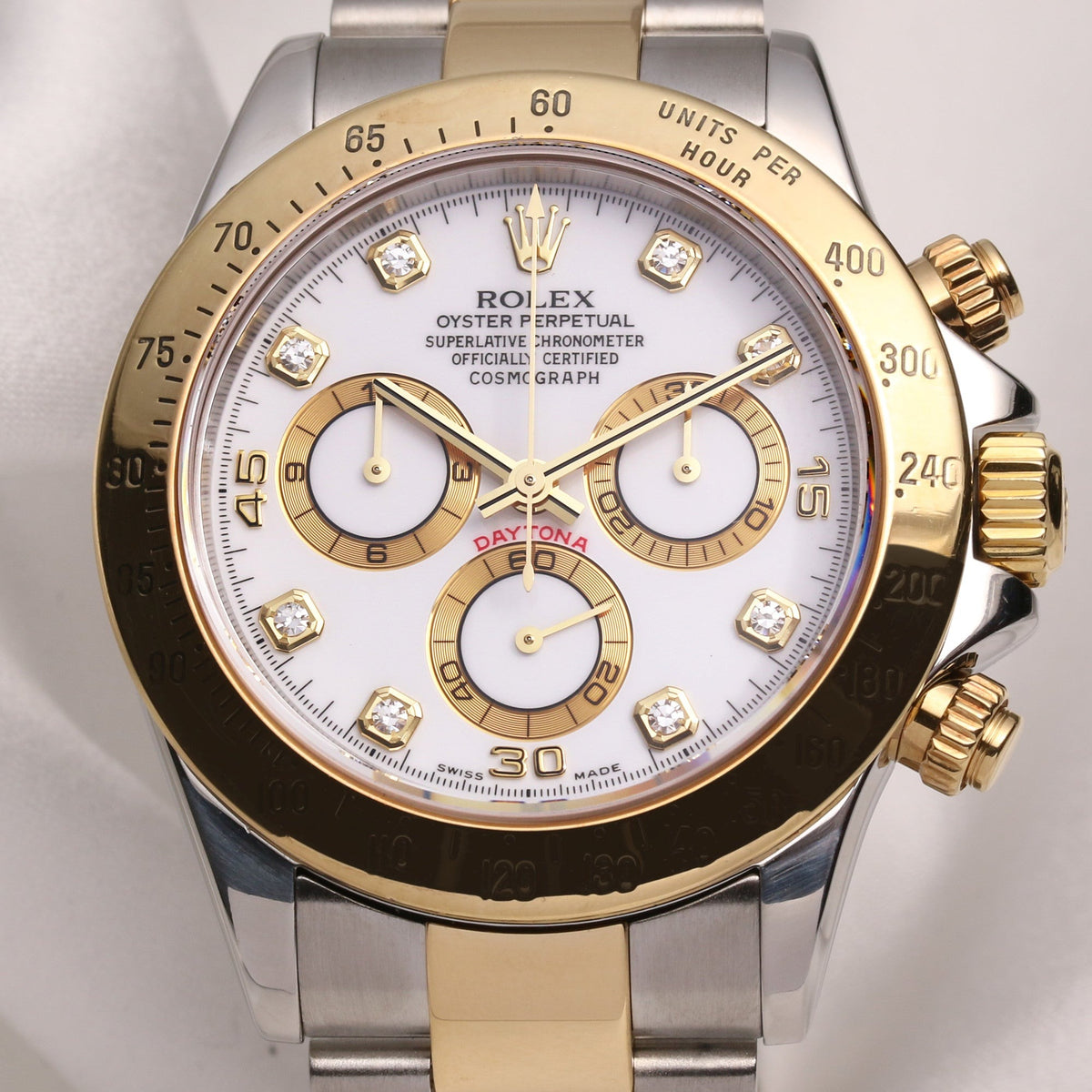 Rolex Daytona 116523-WHTD White Diamond Gold Subdials Yellow Gold Stainless Steel
