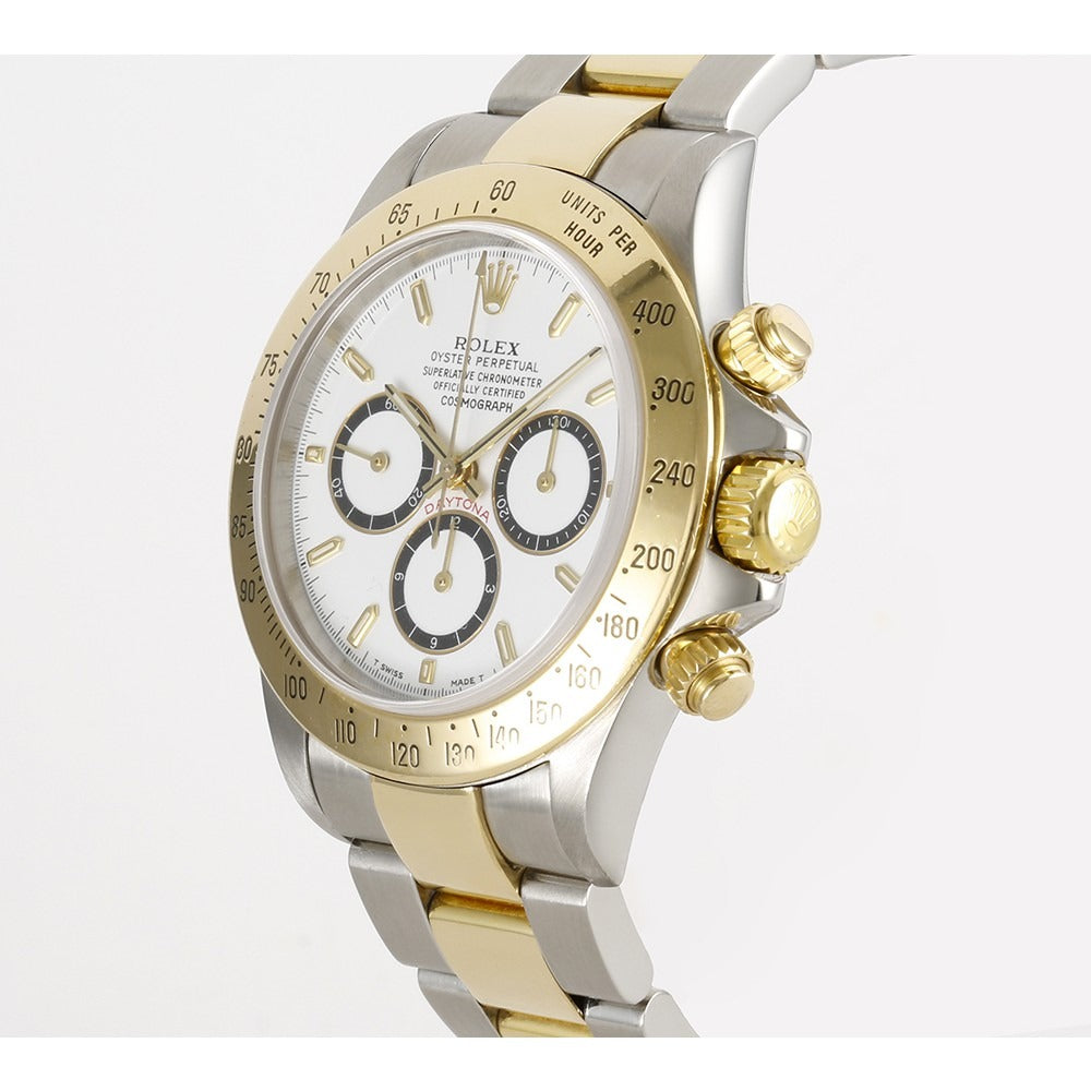 Rolex Daytona 16523 Yellow Gold Oyster White Baton Men Watch