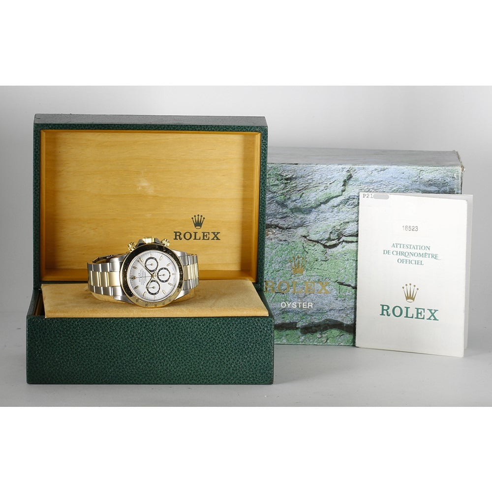 Rolex Daytona 16523 Yellow Gold Oyster White Baton Men Watch