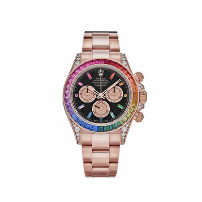 Rolex Daytona Rainbow 116595Rbow Black Dial, Diamond Bezel, Oyster Bracelet, Rose Gold Watch