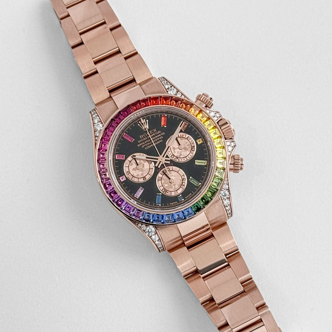 Rolex Daytona Rainbow 116595Rbow Black Dial, Diamond Bezel, Oyster Bracelet, Rose Gold Watch