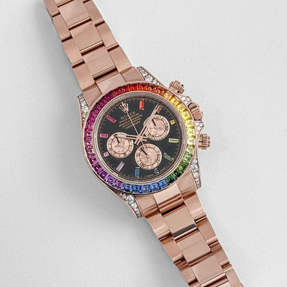 Rolex Daytona Rainbow 116595Rbow Black Dial, Diamond Bezel, Oyster Bracelet, Rose Gold Watch