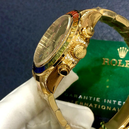 Rolex Daytona Rainbow, Black Dial, Diamond Bezel, Oyster Bracelet, Yellow Gold Watch 116598 Rbow