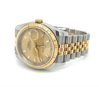 Rolex Oyster Perpetual Datejust 36 Champagne Dial Stainless Steel and 18K Yellow Gold Jubilee Bracelet Automatic Men's Watch 116233CSJ