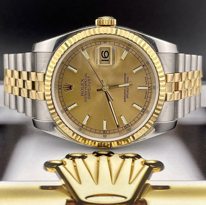 Rolex Oyster Perpetual Datejust 36 Champagne Dial Stainless Steel and 18K Yellow Gold Jubilee Bracelet Automatic Men's Watch 116233CSJ