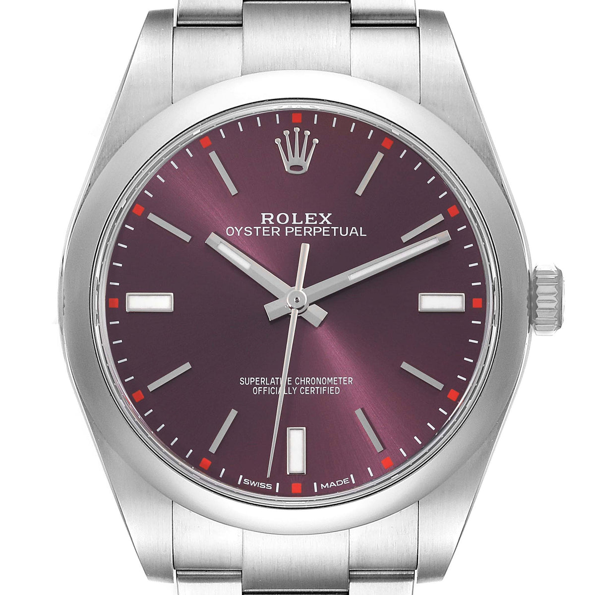 Rolex Oyster Perpetual Red Grape Dial Stainless Steel Case And Bracelet