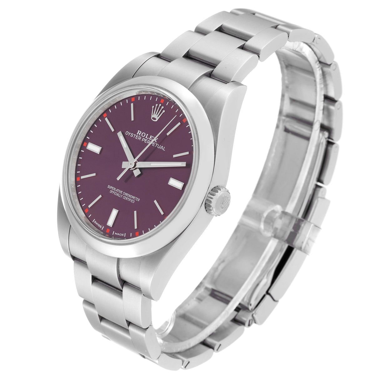 Rolex Oyster Perpetual Red Grape Dial Stainless Steel Case And Bracelet