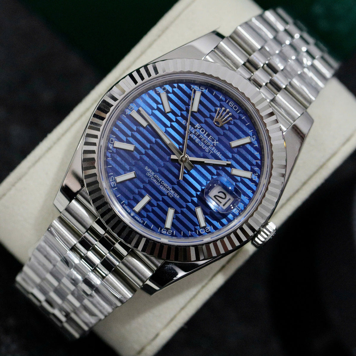 Rolex Steel Datejust 41Mm Jubilee Blue Motif 126334-0032 New